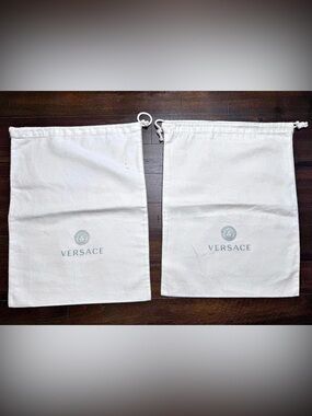 Authentic! Versace White Drawstring Shoe Dust Bags Set of 2 Storage Pouches